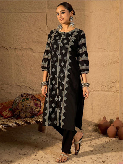 Dhiyona IE Printed Pure Cotton Round Neck Tunic With Trousers