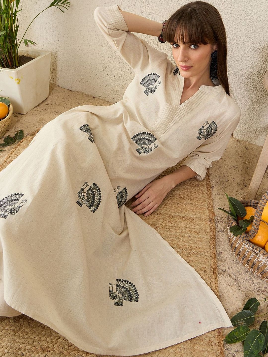 Ethnic Motifs Embroidered A-Line Thread Work Pure Cotton Kurta With Palazzos