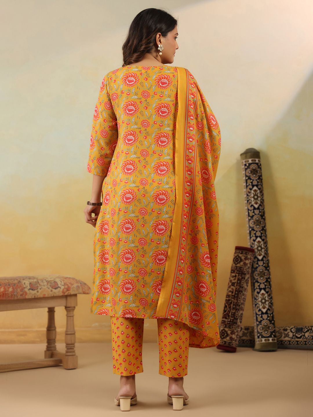 Floral Embroidered Regular Kurta With Trousers & Dupatta
