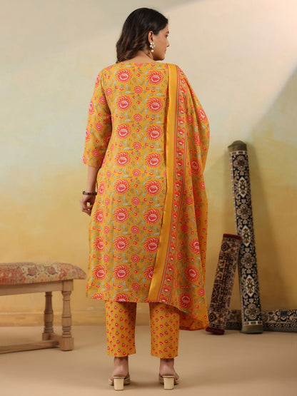 Floral Embroidered Regular Kurta With Trousers & Dupatta
