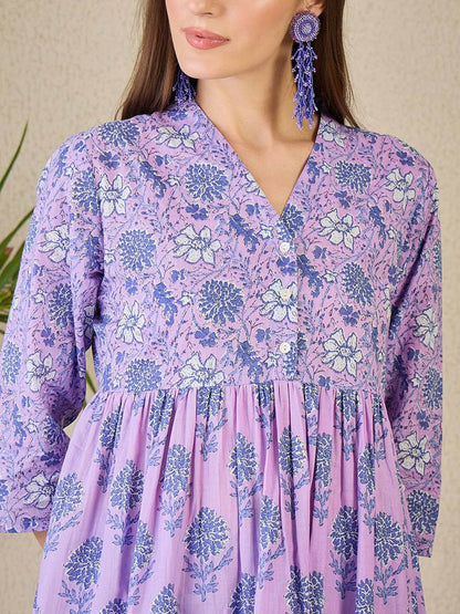 Dhiyona IE Printed V-Neck Pure Cotton Kurta & Trousers