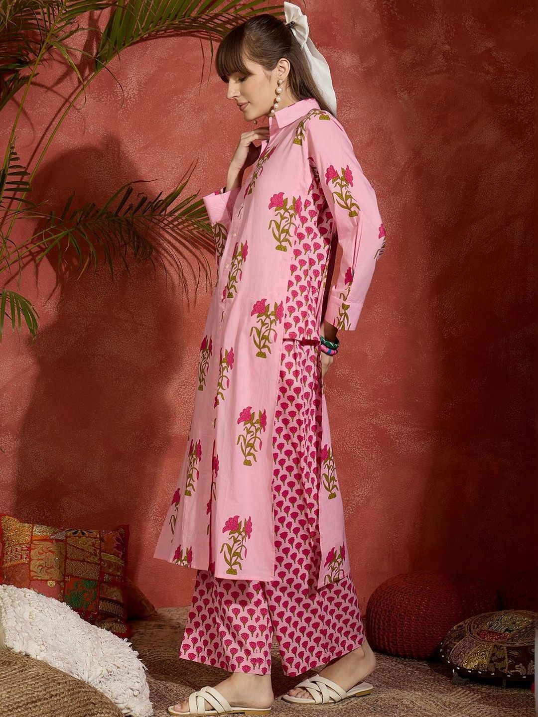 Women Floral Printed Regular Pure Cotton Kurta with Palazzos