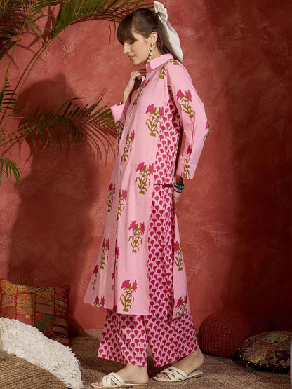Women Floral Printed Regular Pure Cotton Kurta with Palazzos