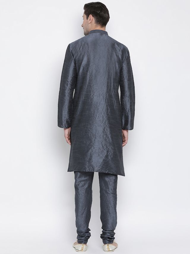 Men's Dark Green Silk Blend Straight Kurta Pyjama Set