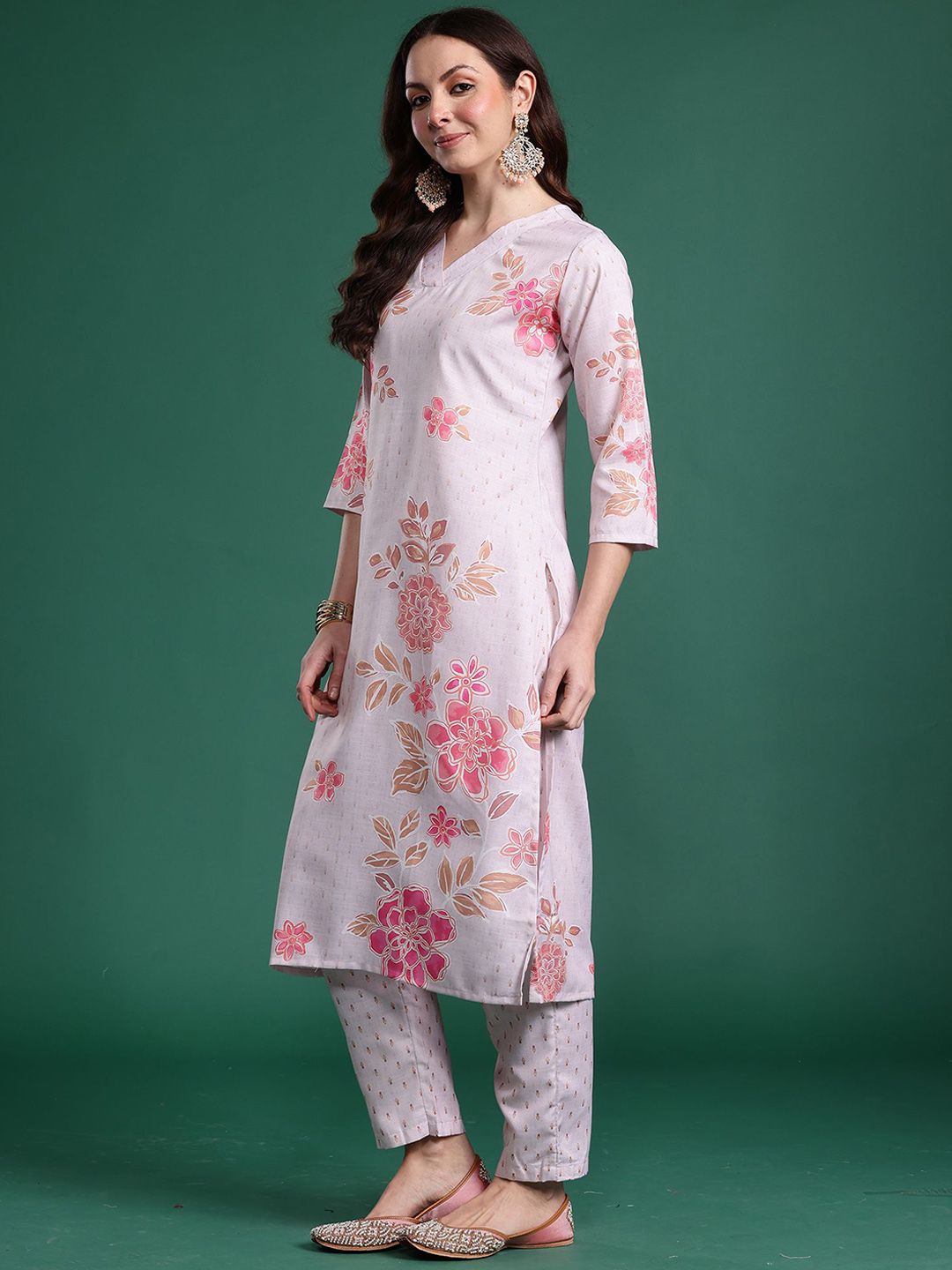 Dhiyona IE Floral Printed V-Neck Tunic With Trouser