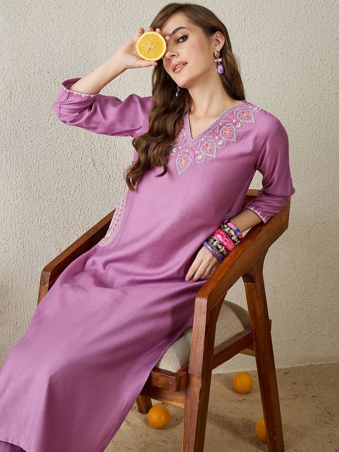 Dhiyona IE Embroidered V-Neck Tunic With Trouser