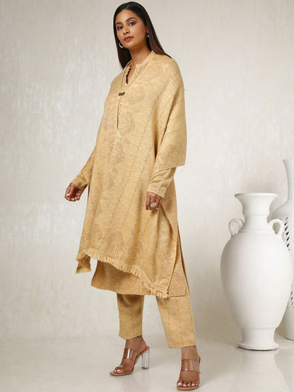 Dhiyona SO Women's Self-Design Ethnic Motifs Mandarin Collar Straight Kurta with Trousers & With Dupatta
