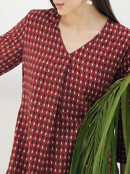 Dhiyona IE Printed Pure Cotton V-Neck Top With Trousers Co-Ords