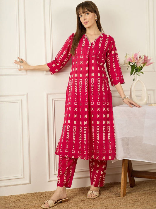 Women Printed Regular Pure Cotton Kurta with Trousers