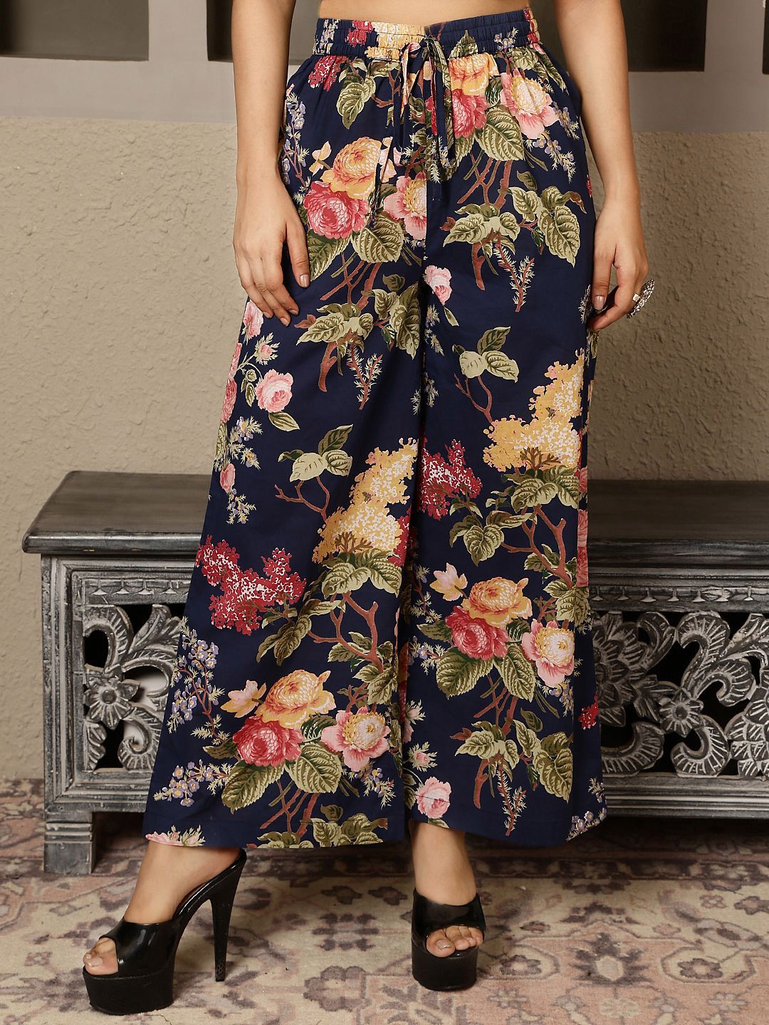 Dhiyona SN Women's Floral Printed Pure Cotton Anarkali Kurta with Palazzo & Dupatta