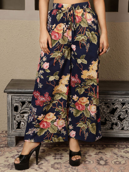 Dhiyona SN Women's Floral Printed Pure Cotton Anarkali Kurta with Palazzo & Dupatta