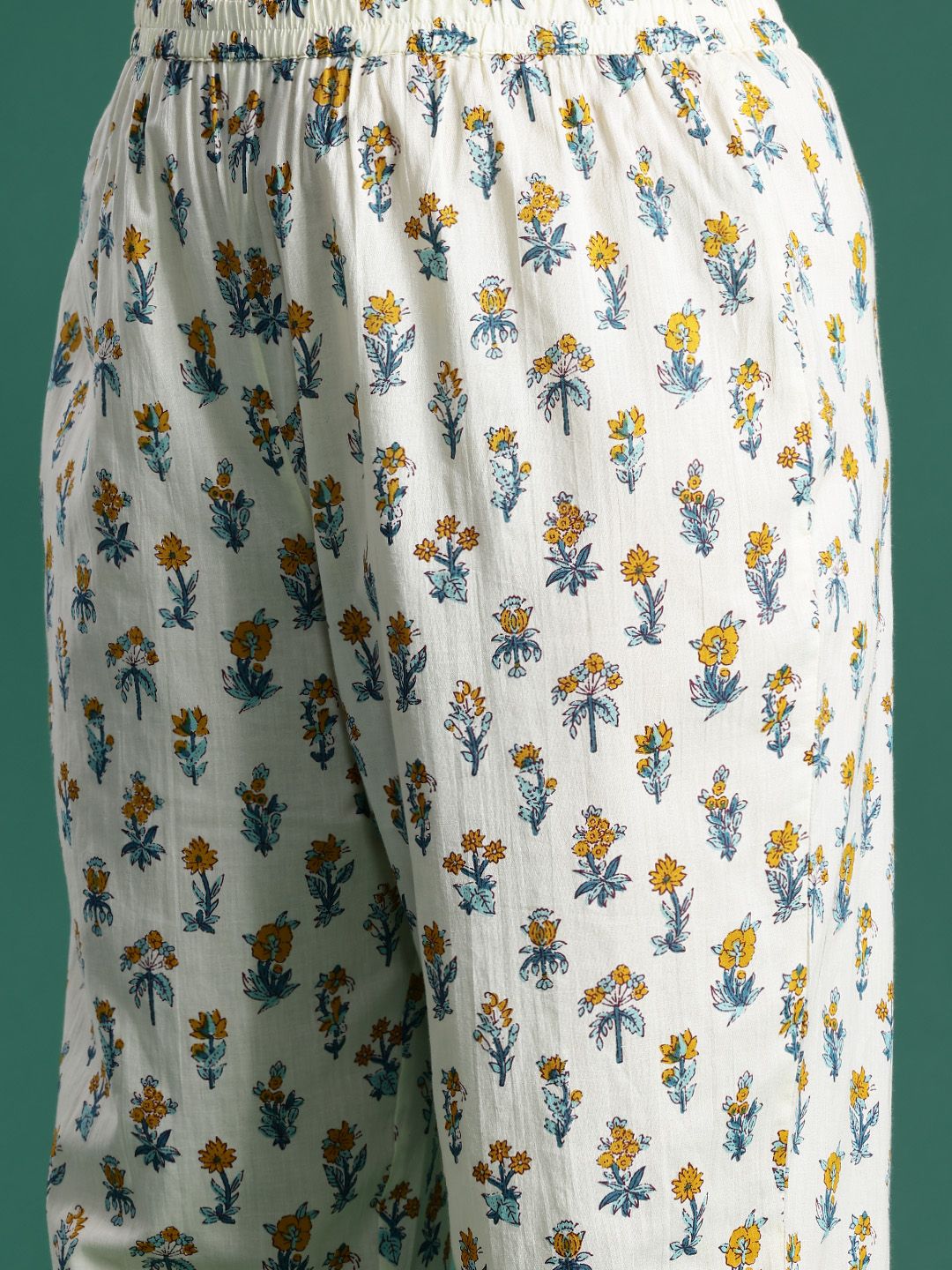 Floral Print Cotton Kurta with Trousers & Dupatta