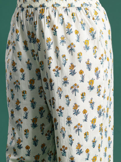 Floral Print Cotton Kurta with Trousers & Dupatta