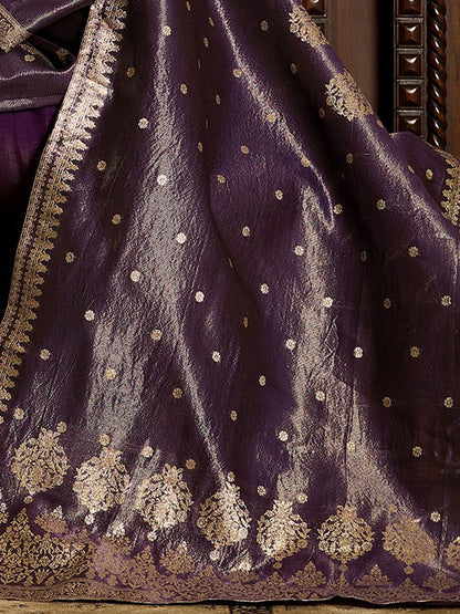 Ethnic Motifs Woven Design Zari Straight Kurta With Trousers & Dupatta