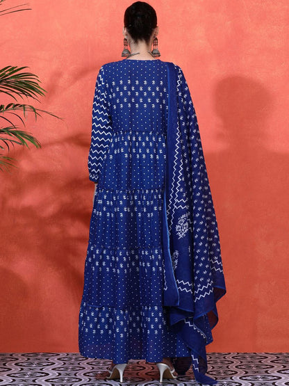 Dhiyona SN Women's Floral Printed Pure Cotton A-Line Kurta & Trousers With Dupatta