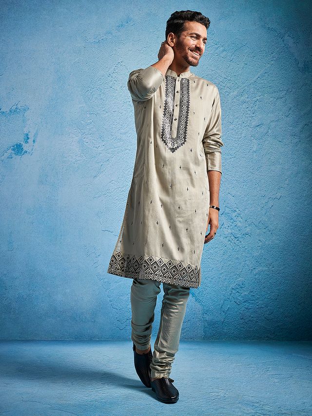 Men's Chiku Silk Blend Straight Kurta