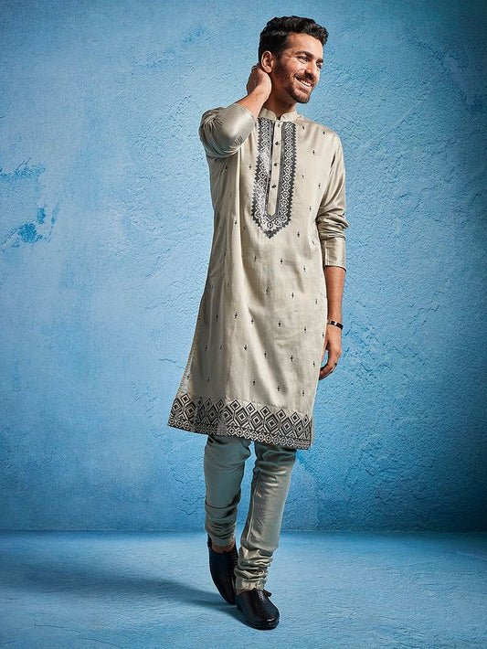 Men's Chiku Silk Blend Straight Kurta