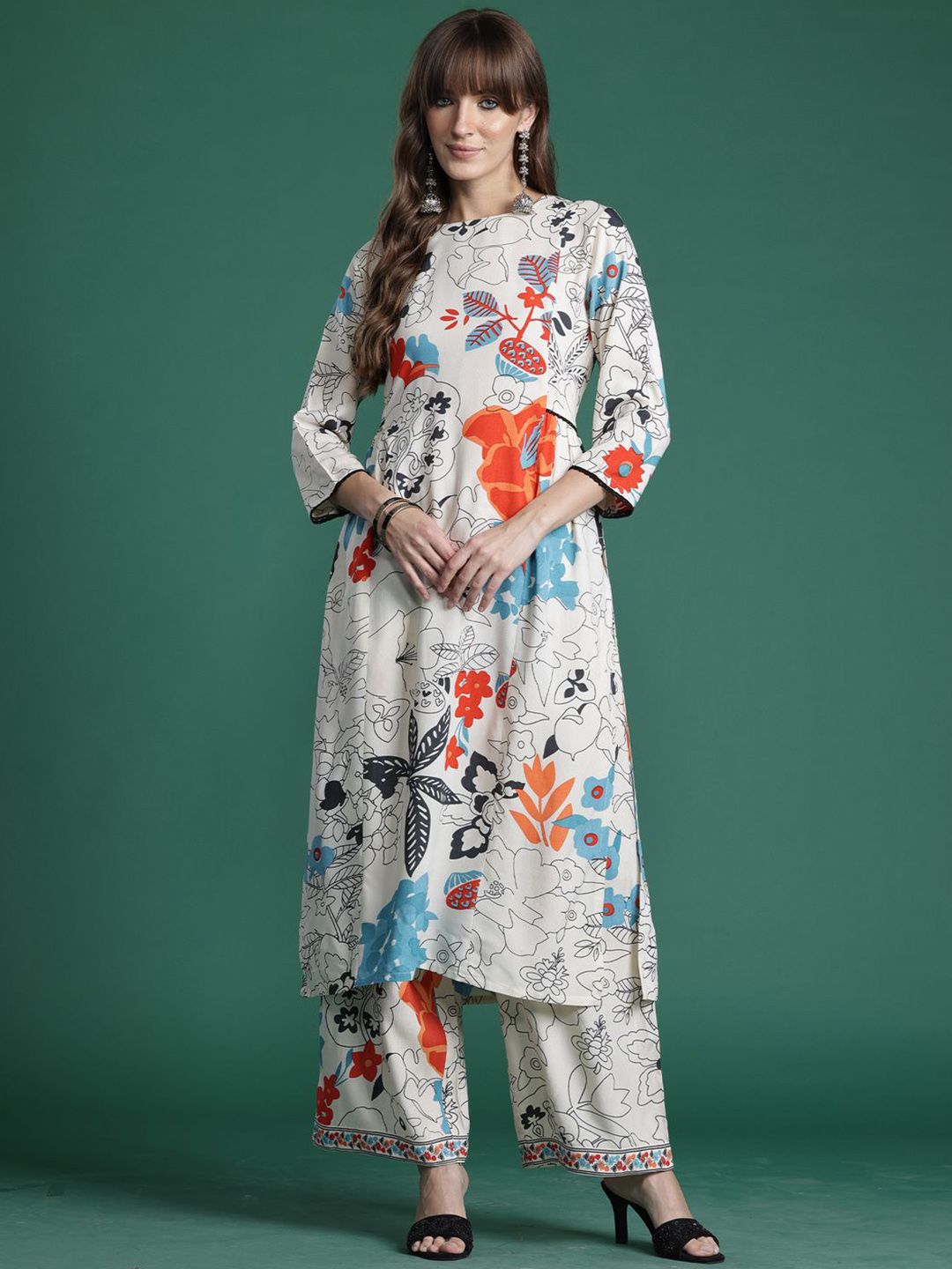 Dhiyona IE Printed Straight Tunic & Trousers Co-Ord Set