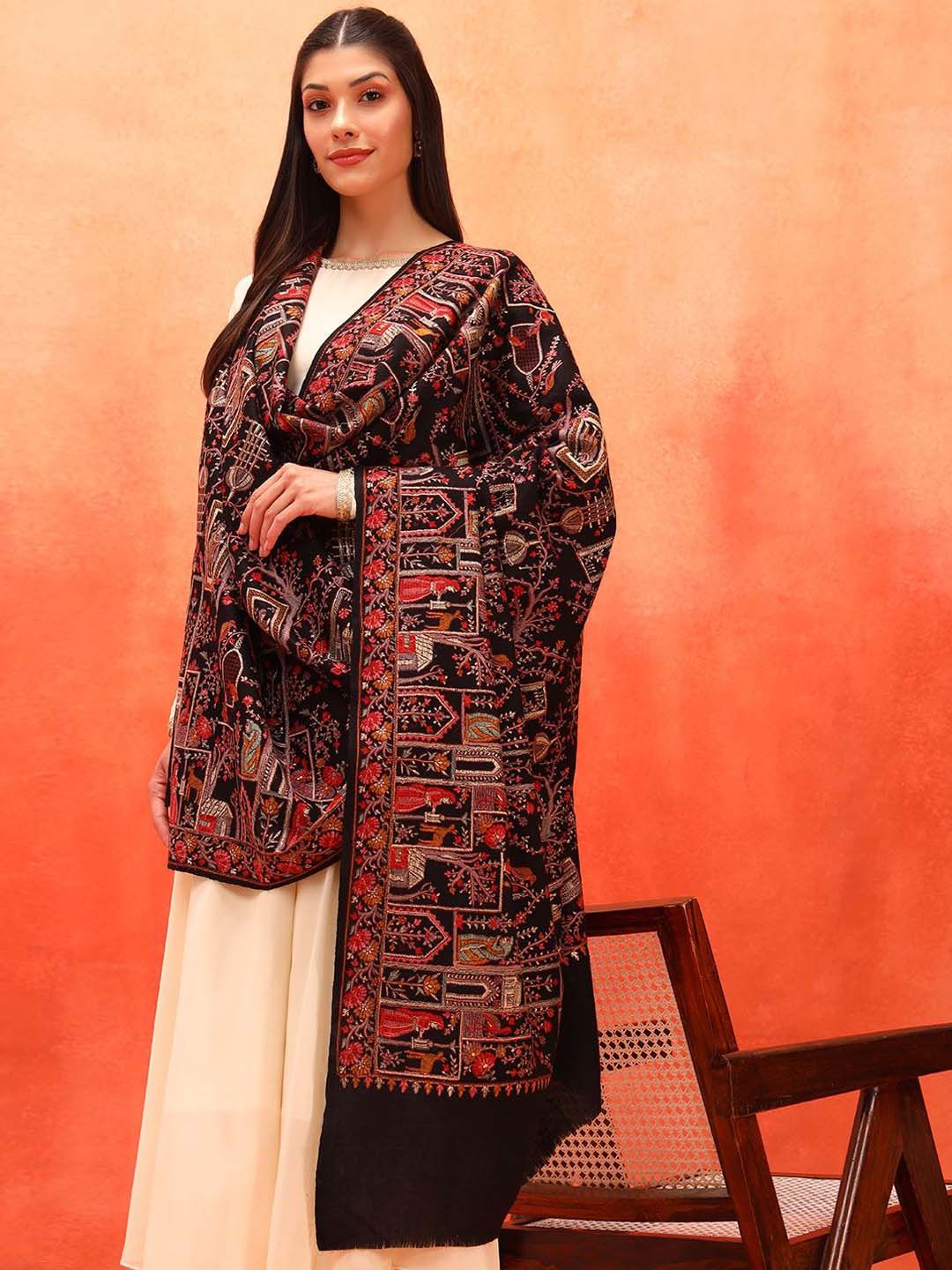 Dhiyona PA Arwina Pure Wool Ethnic Motifs Embroidered Shawl