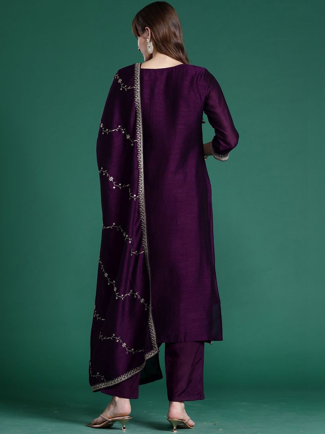 Women Ethnic Motifs Embroidered Regular Sequinned Kurta with Trousers & With Dupatta