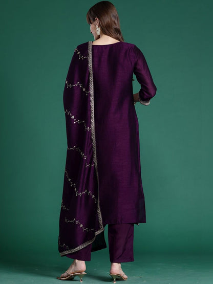 Women Ethnic Motifs Embroidered Regular Sequinned Kurta with Trousers & With Dupatta