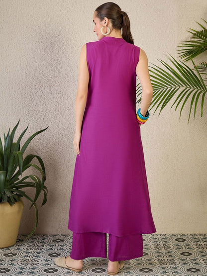 Dhiyona IE Floral Embroidered A-Line Pure Cotton Kurta With Trousers