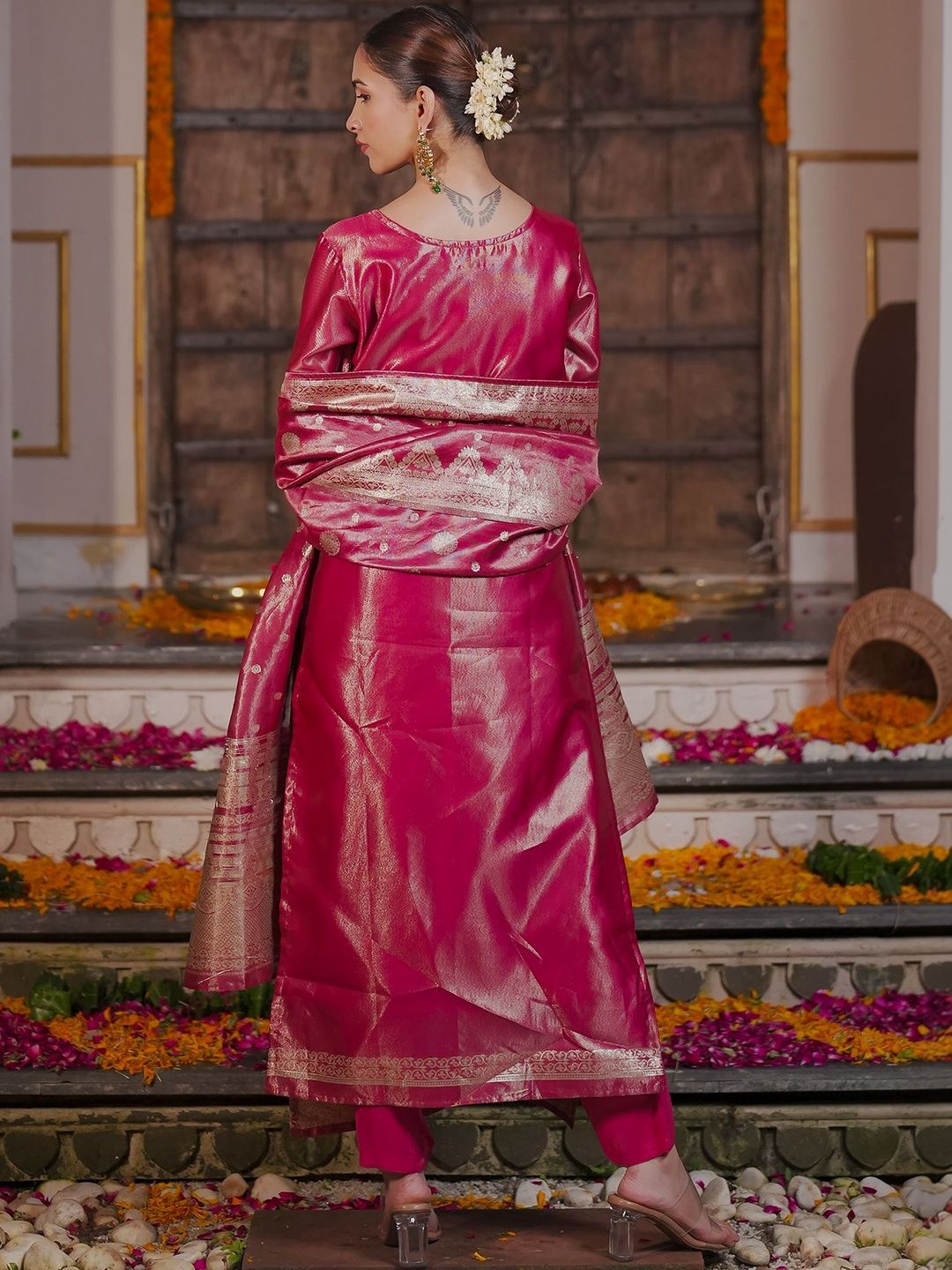 Women Ethnic Motifs Regular Kurta with Trousers & With Dupatta