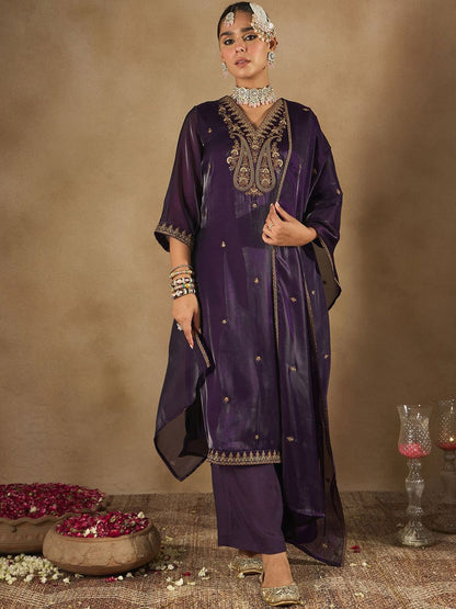 Women Ethnic Motifs Embroidered Regular Kurta with Trousers & With Dupatta