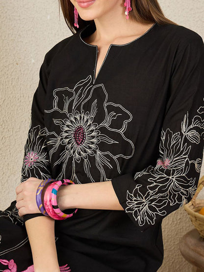 Dhiyona IE Embroidered Straight Pure Cotton Tunic With Trousers