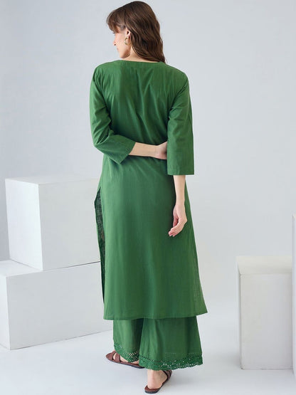 Women Floral Embroidered Regular Thread Work Pure Cotton Kurta with Palazzos