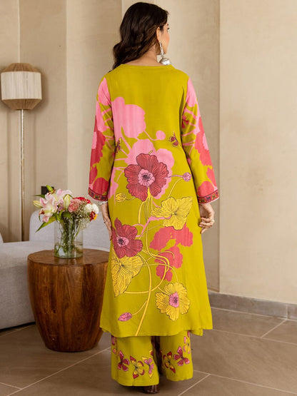 Dhiyona IE Floral Printed V-Neck A-Line Tunic & Palazzo