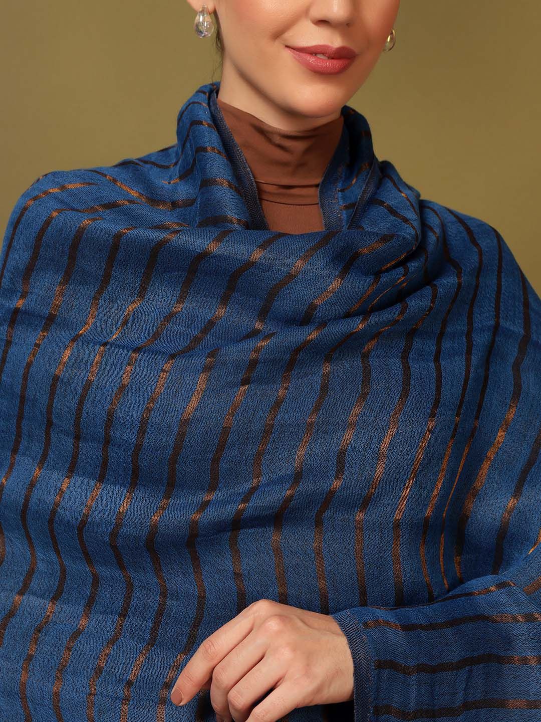 Dhiyona PA Striped Woven Design Woollen Reversible Shawl
