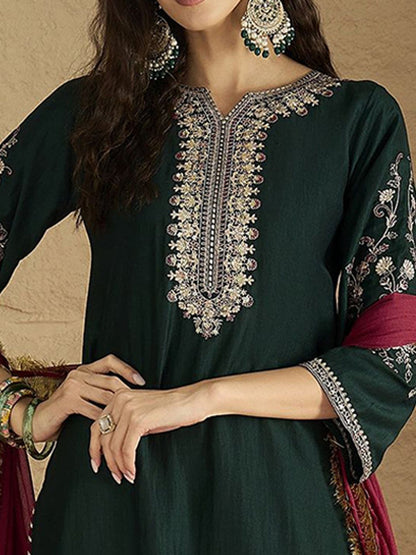 Dhiyona VA Women'sFloral Yoke Design Straight Kurta With Trousers & Dupatta