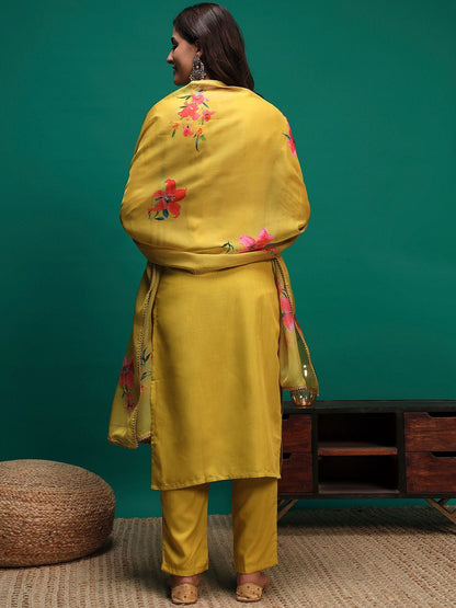 Dhiyona SN Women's Embroidered Straight Kurta With Trouser & Dupatta