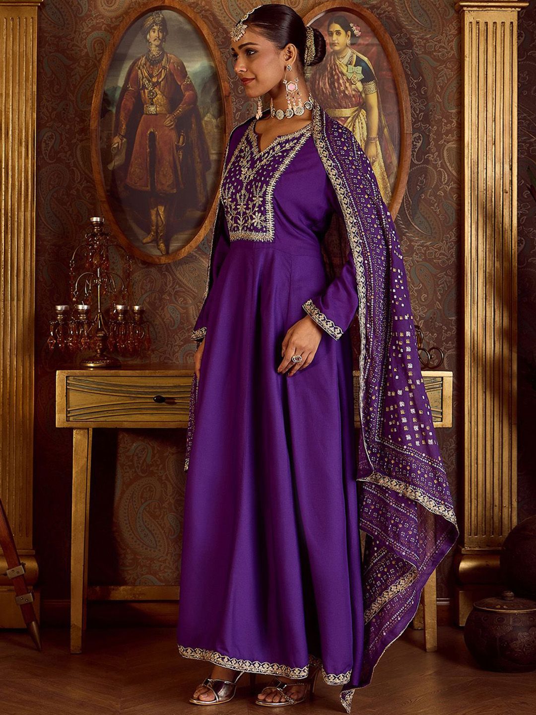 Dhiyona IE Ethnic Motifs Embroidered Sequinned Kurta with Trousers & Dupatta