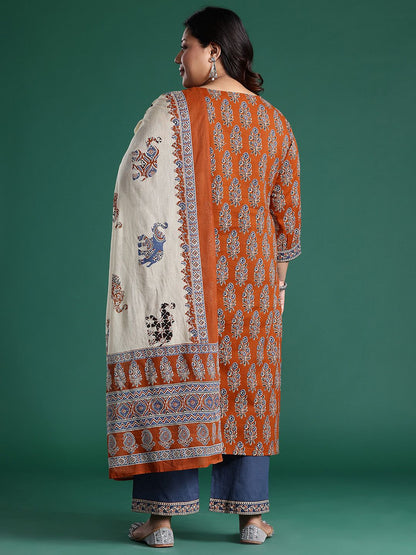 Plus Size Printed Regular Kurta with Palazzos & Dupatta