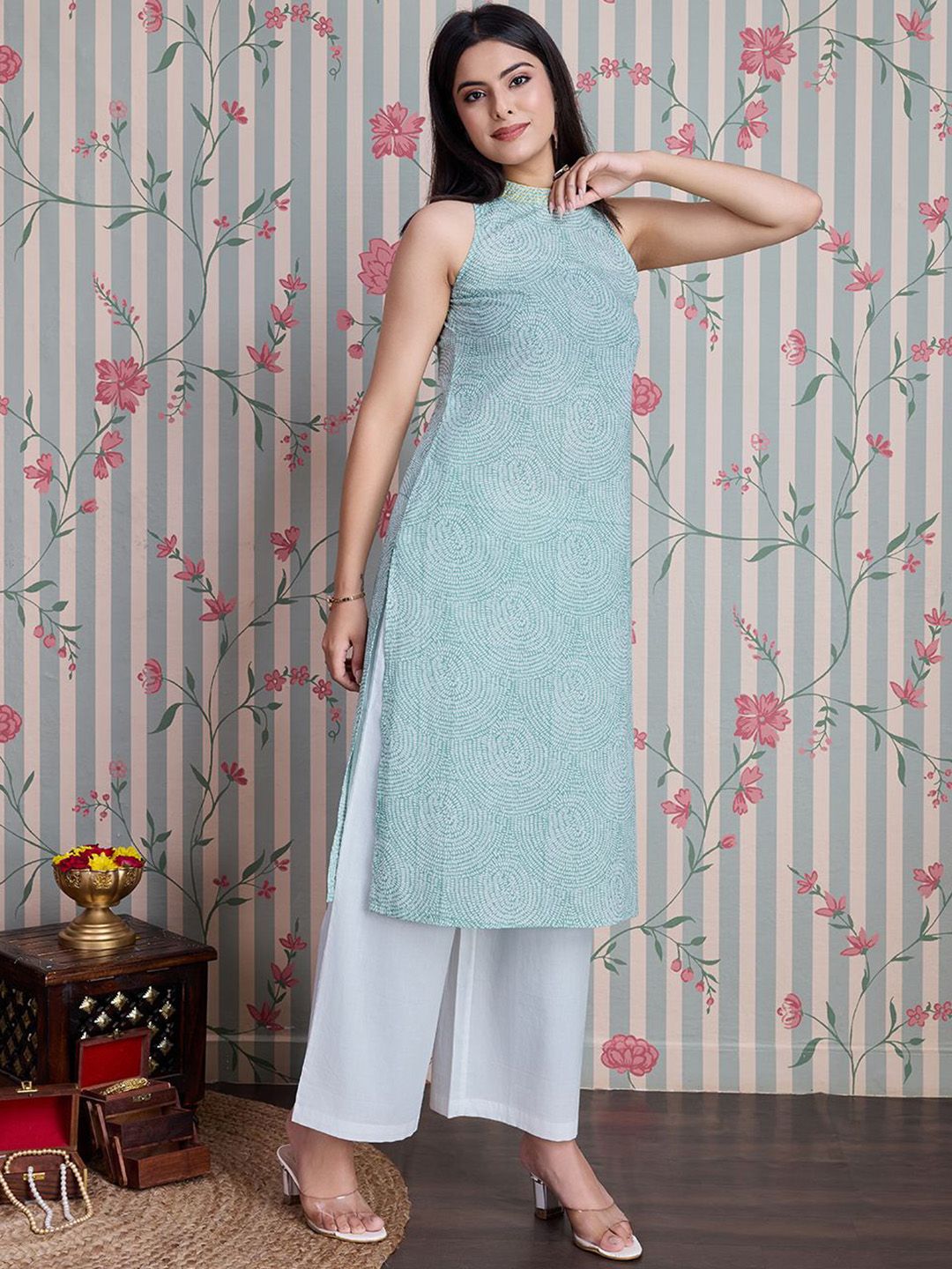 Dhiyona OD  Ethnic Motifs Printed Pure Cotton Straight Kurta with Palazzos