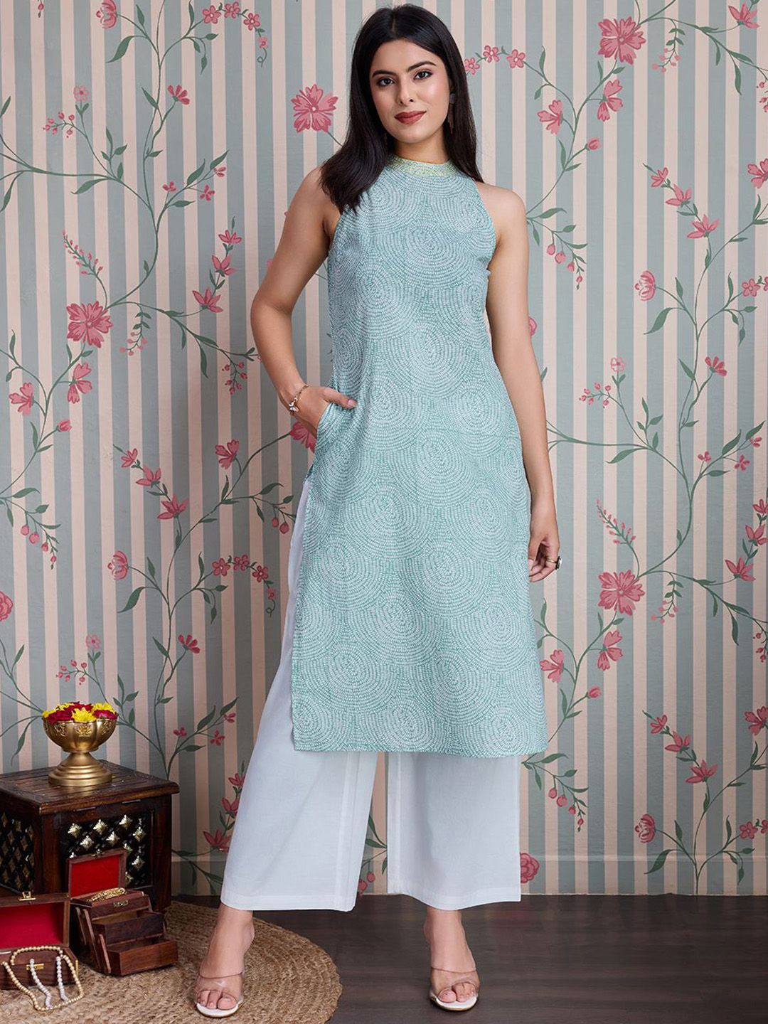 Dhiyona OD  Ethnic Motifs Printed Pure Cotton Straight Kurta with Palazzos