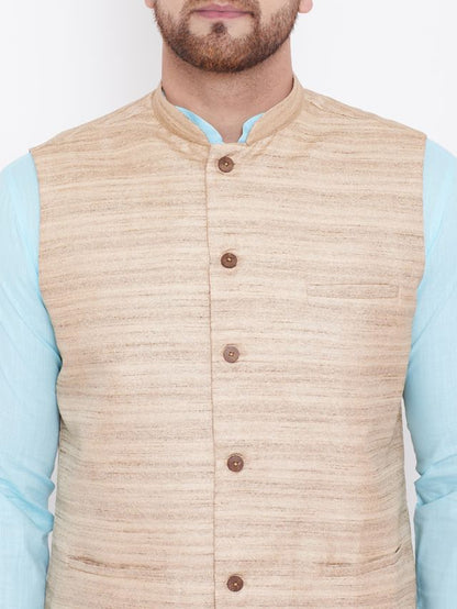 Men's Aqua Cotton Blend Straight Jacket  Kurta and Pyjama Set