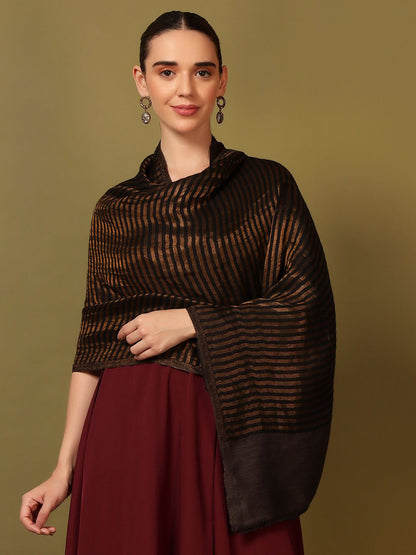 Dhiyona PA Striped Woven Design Woollen Reversible Shawl
