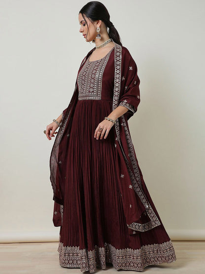 Dhiyona SO Women's Women Paisley Embroidered Angrakha Sequinned Kurta with Churidar & With Dupatta