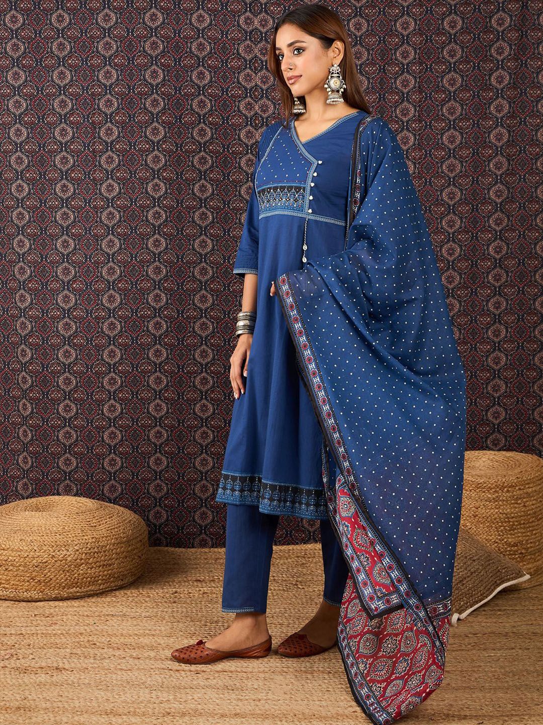 Women Ethnic Motifs Printed Pure Cotton Kurta with Trouser & Dupatta