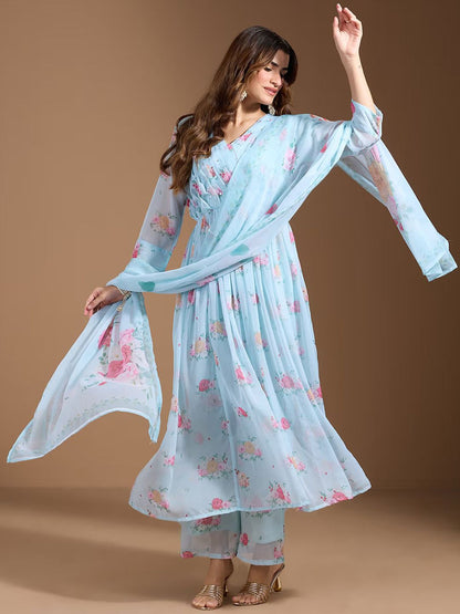 Dhiyona OD  Women Floral Printed Regular Kurta with Trousers & With Dupatta