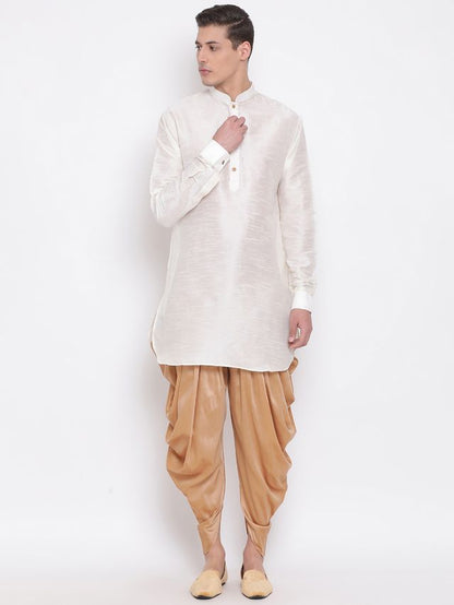 Men's Cream Silk Blend Pathani Kurta