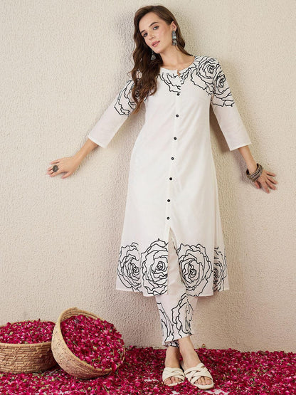 Dhiyona IE Printed Pure Cotton A-Line Tunic With Trousers Co-Ords