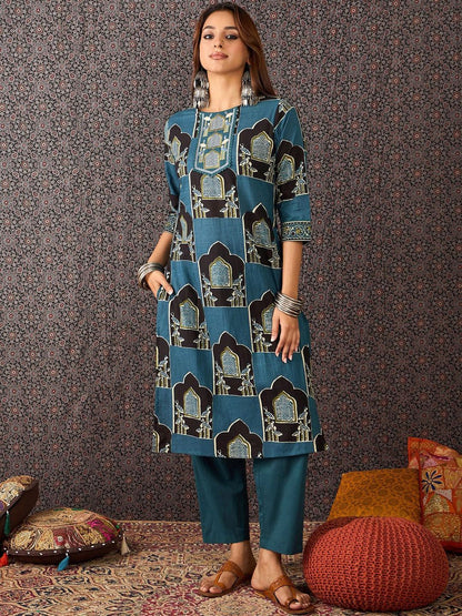 Women Ethnic Motifs Printed Regular Pure Cotton Kurta Set With Dupatta
