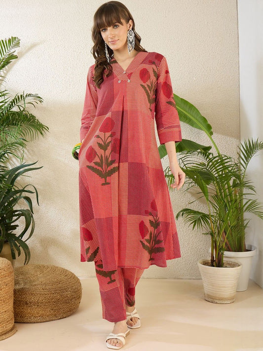 Women Printed Regular Pure Cotton Kurta with Trousers