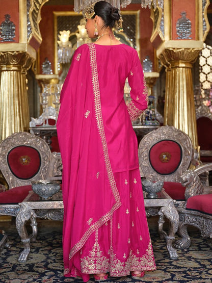 Dhiyona IE Women Ethnic Motifs Embroidered Thread Work Kurta with Sharara & Dupatta