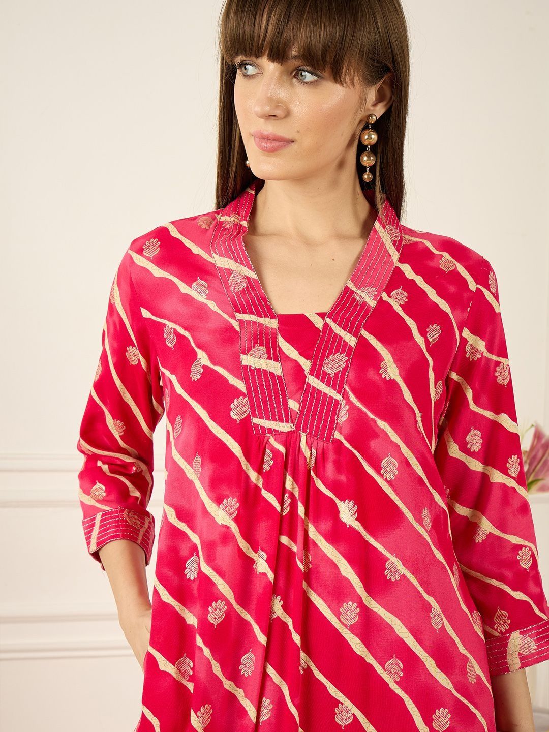 Floral Printed Thread Work Pure Cotton Kurta With Palazzos