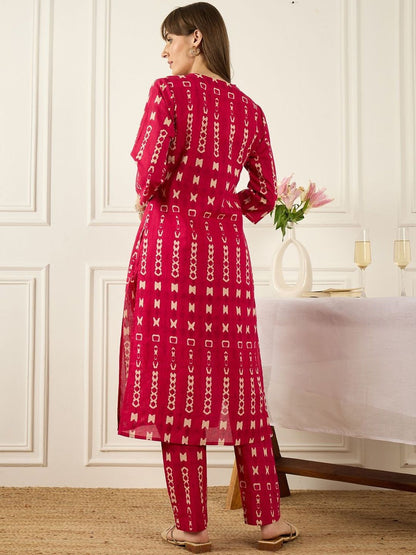 Dhiyona IE Printed Mandarin Collar Pure Cotton Top With Trousers